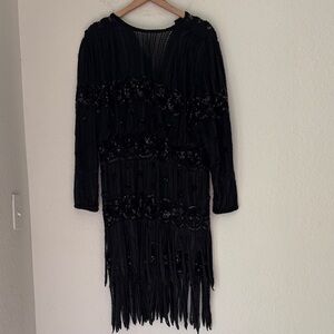 Vintage Beaded black blouson long sleeve dress size medium